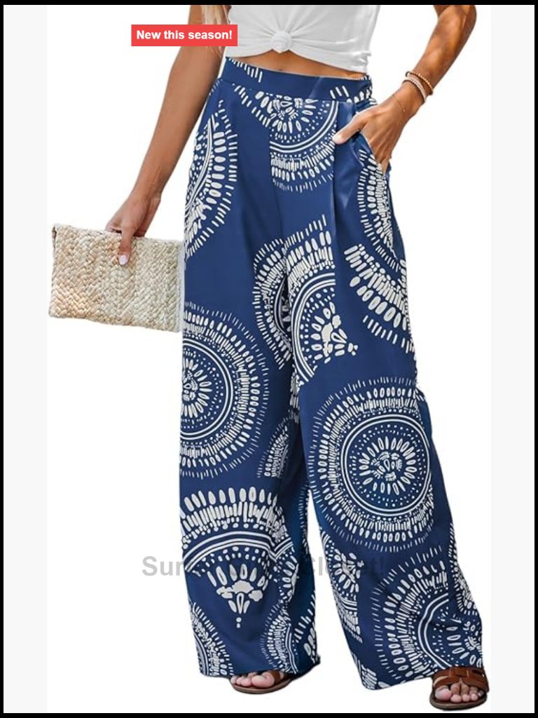 Wide Leg Palazzo Pants With Pockets Floral Boho Beach Vacation